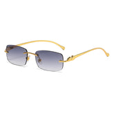 (6 PACK) Wholesale Sunglasses Unique Leopard Head Metal Rimless New Arrival Unisex 2025 - BulkSunglassesWholesale.com - Gold Frame Gradient Grey